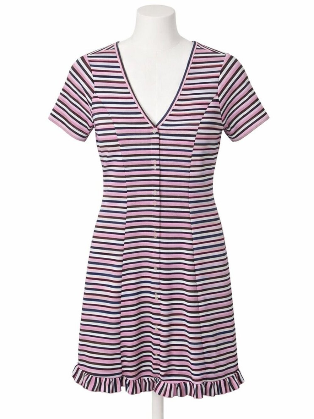 ASOS Striped Dress Women’s Size 4 V-Neck Short Sleeve Ruffle Hem